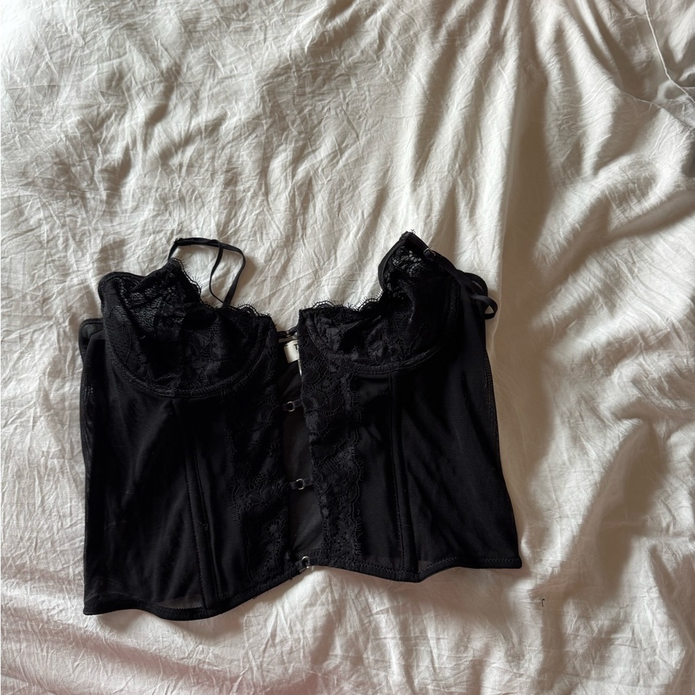 hazel boutique Black Lace Bustier Crop Top
